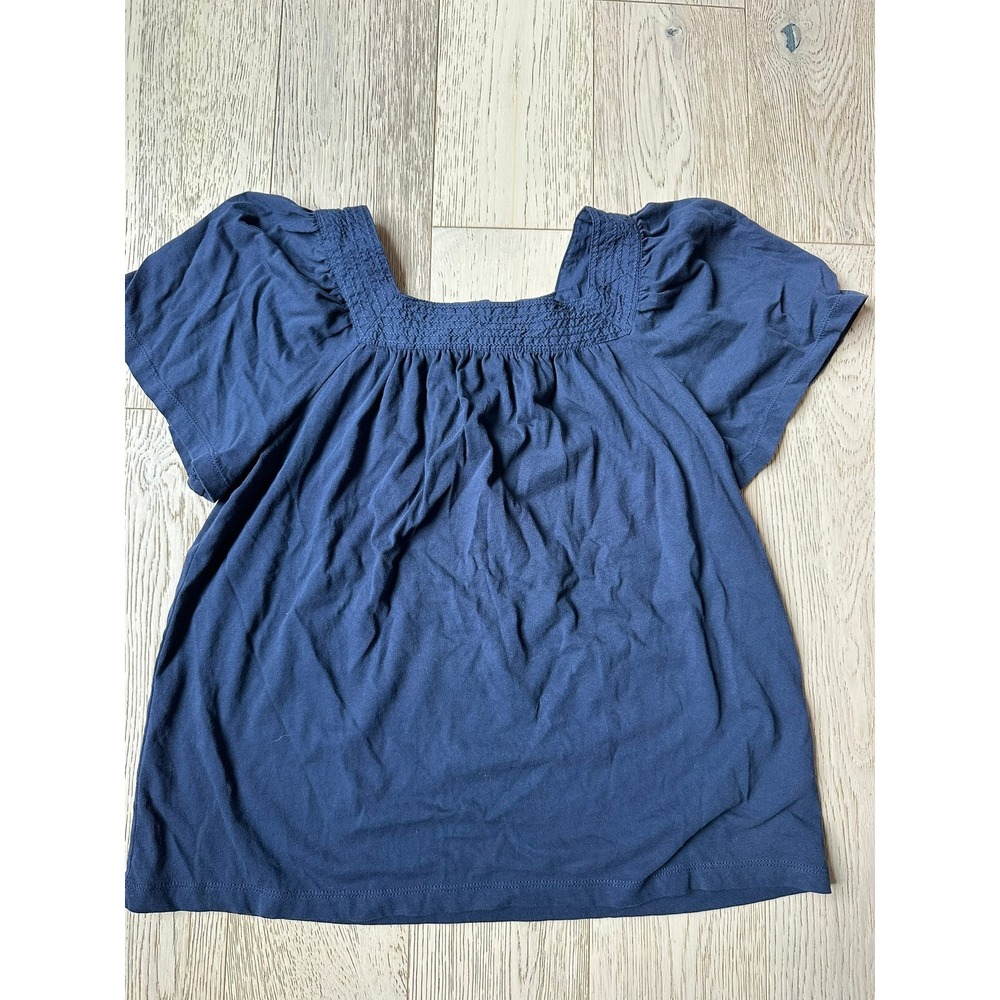 Gap Kids Girls Navy Blue Smocked Square Neck Short Sleeve Blouse Top Size L
